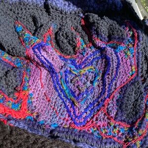 Handcrafted Black Crochet Tote with Multicolor Embroidery